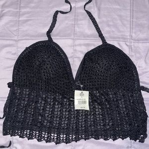 Boutique Find Black Crochet Halter Top w/ beads